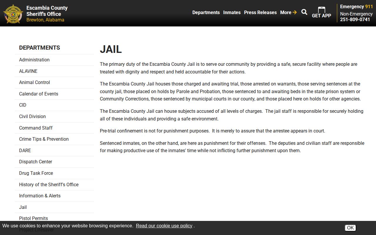 Escambia County Detention Center jail release records page
