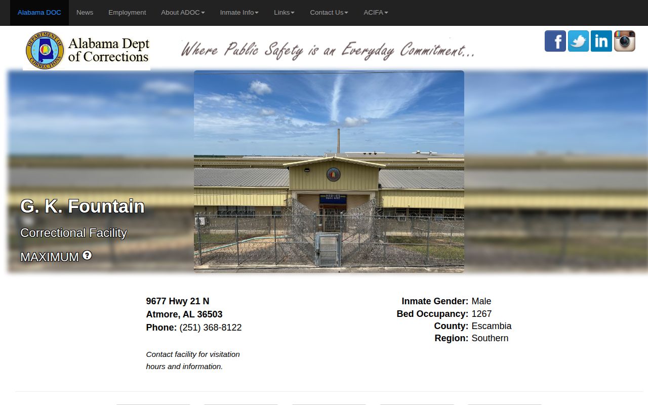 G. K. Fountain Correctional Facility ADOC release lookup page