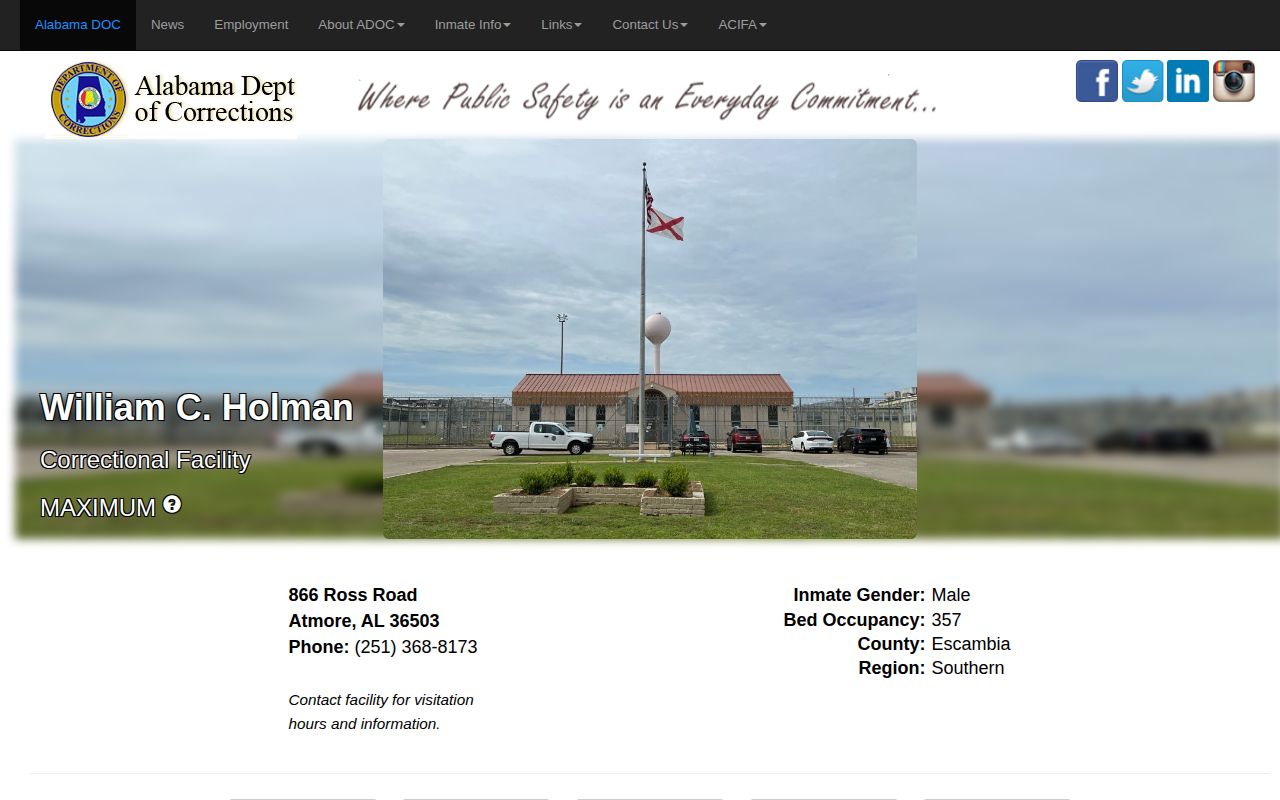 William C. Holman Correctional Facility ADOC release search page