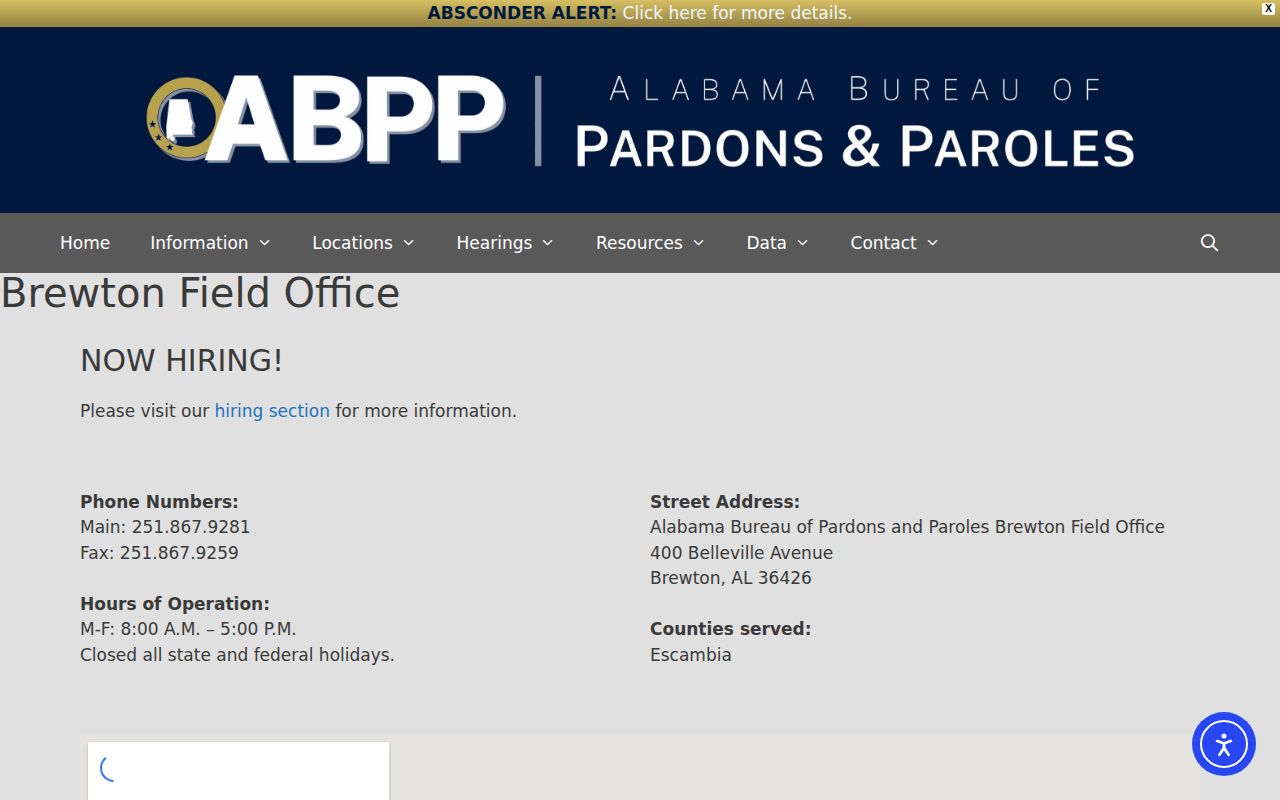 ABPP Brewton Field Office for Escambia County parole and probation release supervision