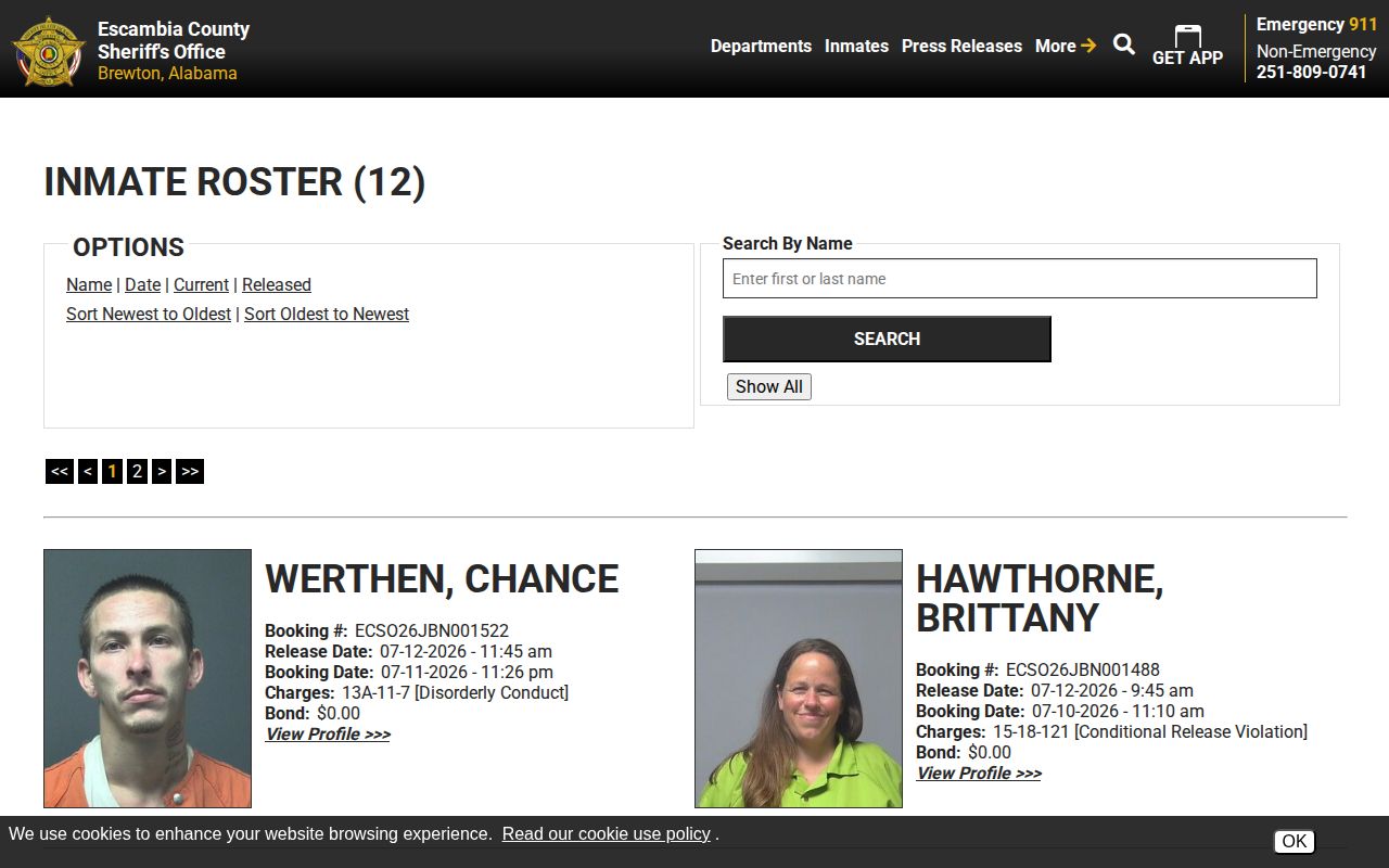Escambia County 48 hour released inmate feed with release record fields